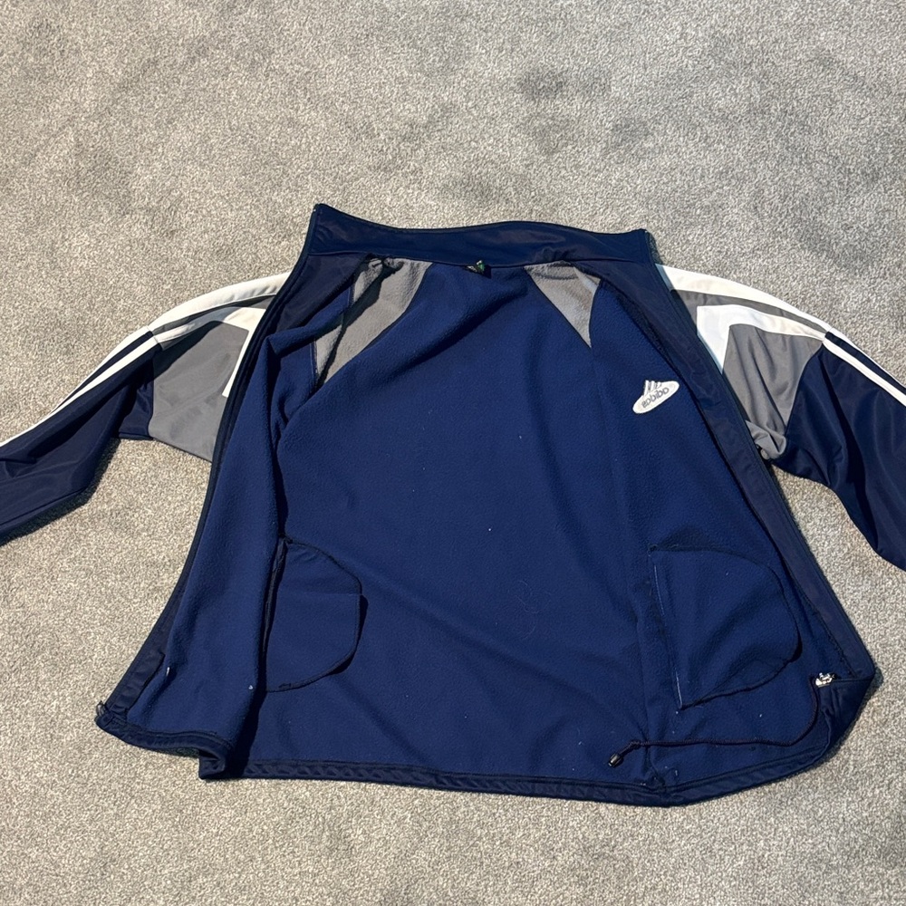 90’s Adidas Navy and Light Gray Windbreaker Track Suit Zip-Up Jacket - Picture 4 of 5